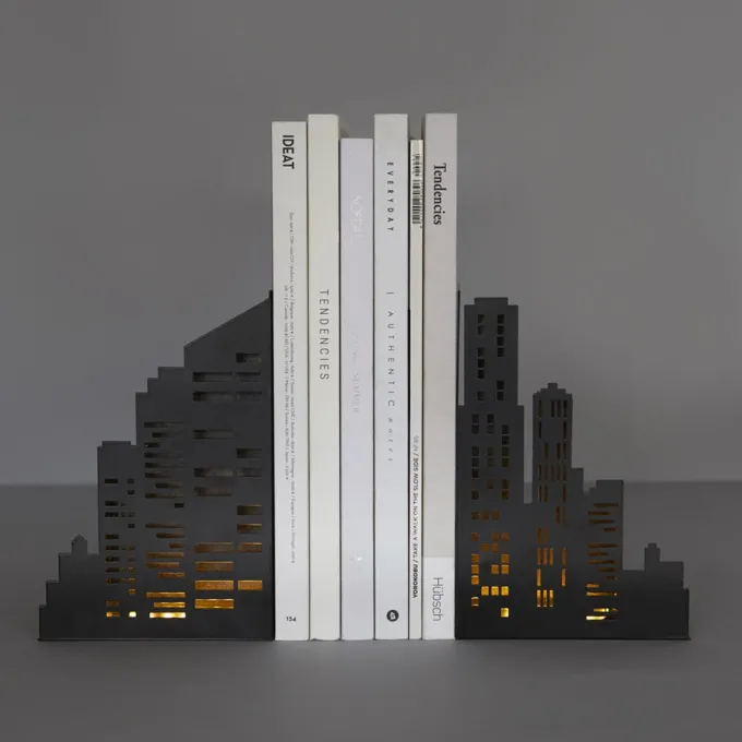 Balvi Boekensteun Skyline Lights zwart