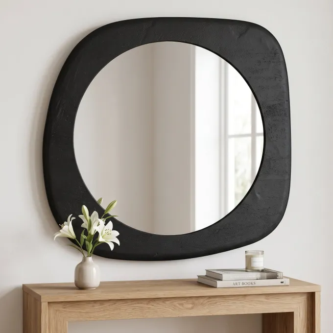 By Boo Spiegel Moku Large - Zwart - Organisch Design