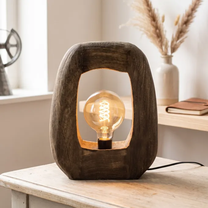 By Boo Tafellamp Gibs groot - bruin: Sfeervolle houten designlamp