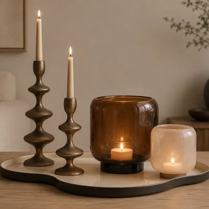 By Boo Vaas / Windlicht Solenne groot - bruin