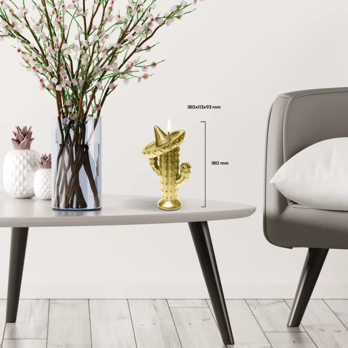 Candellana Kaars cactus met sombrero goud