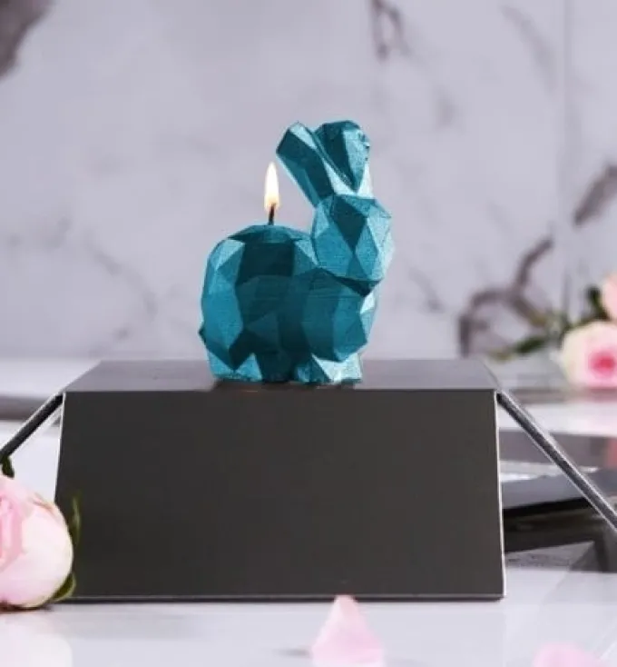 Candellana Kaars Konijn klein blauw metallic