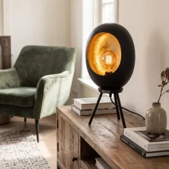 Countryfield Industriële Tafellamp E27 Eggy Zwart/Goud op Pootjes - Sfeervolle Verlichting