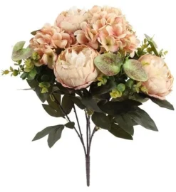Countryfield Kunst boeket Peony Hydrangea 3x3 zalm-L35B35H47CM
