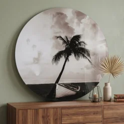 Countryfield Schilderij Sunset L zwart/wit rond - Moderne Wanddecoratie