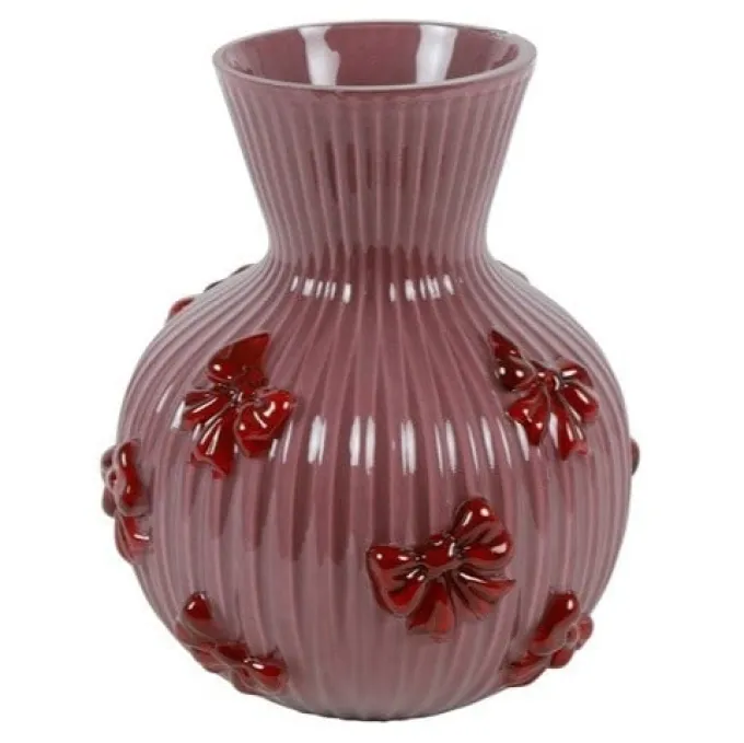 Countryfield Vaas met strik Noé L paars rood 24 x 24 x 27,5 cm - Copy