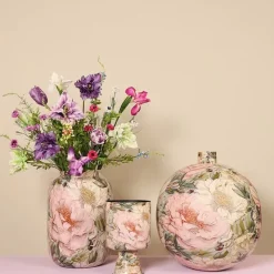 Countryfield Vaas Peony L roze/wit rond