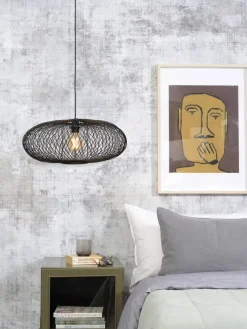 Good&Mojo Hanglamp Cango bamboe ellips dia.60x25cm zwart
