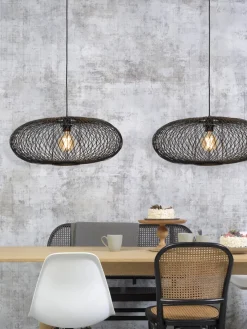 Good&Mojo Hanglamp Cango bamboe ellips dia.60x25cm zwart