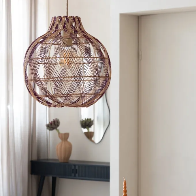 Good&Mojo Hanglamp Mendoza bamboe/kap ø35xh.35cm nat/burgundy. S