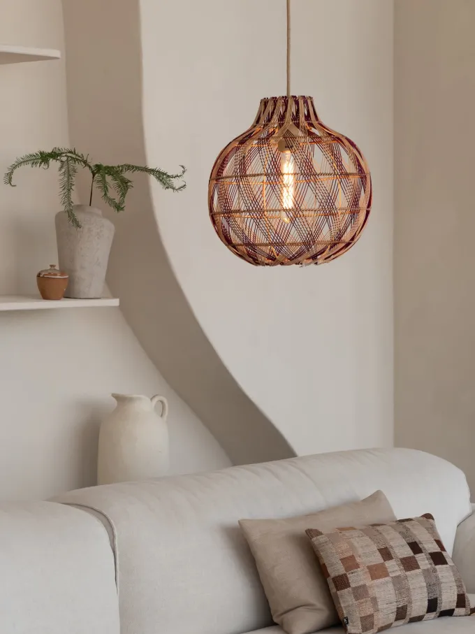 Good&Mojo Hanglamp Mendoza bamboe/kap ø35xh.35cm nat/burgundy. S