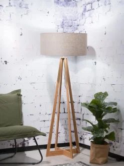 Good&Mojo Vloerlamp bamboe 4-poot Everest linnen donker