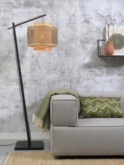 Good&Mojo Vloerlamp Bhutan S bamboe zwart – kap zwart naturel Ø40 cm