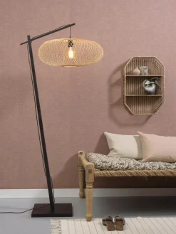 Good&Mojo Vloerlamp Cango bamboe zwart S 176 cm kap Ø 60 naturel
