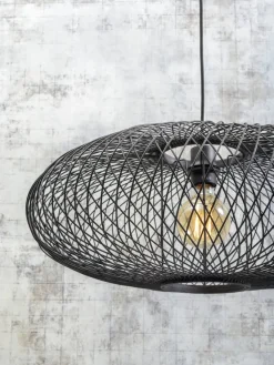 Good&Mojo Vloerlamp Cango bamboe naturel S 176 cm kap Ø 60 zwart