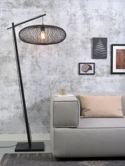 Good&Mojo Vloerlamp Cango bamboe zwart S 176 cm kap Ø 60 zwart