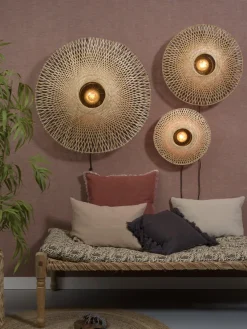 Good&Mojo Wandlamp Kalimantan bamboe plat Ø60 M