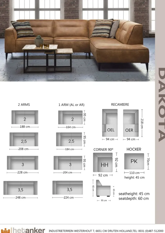 Het Anker Bank Dakota - Luxe bank in vele opstellingen en kleuren van Het Anker
