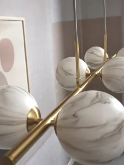it's about RoMi Hanglamp glas/ijzer Carrara 6-bollen wit marmerprint/goud