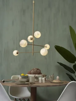 it's about RoMi Hanglamp glas/ijzer Carrara 3-arm met 6 bollen wit marmerprint/goud