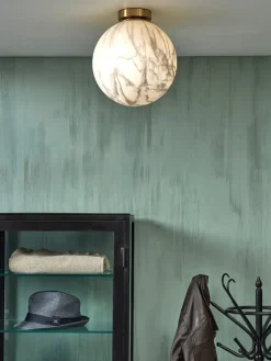 it's about RoMi Plafonniere glas/ijzer Carrara bol wit marmerprint/goud L