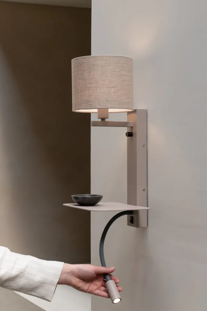 it's about RoMi Wandlamp Florence+leeslamp zand/kap 1815 linnen donker