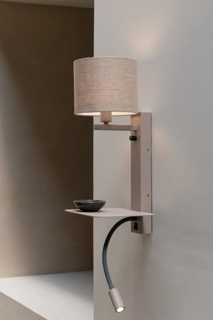 it's about RoMi Wandlamp Florence+leeslamp zand/kap 1815 linnen donker