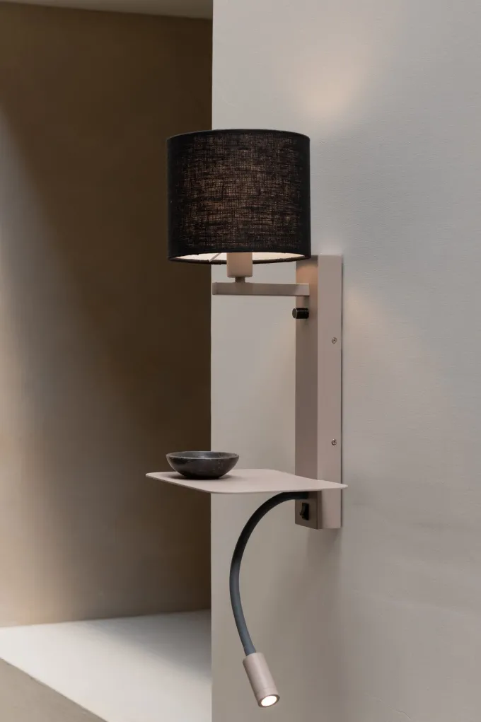 it's about RoMi Wandlamp Florence+leeslamp zand/kap 1815 zwart