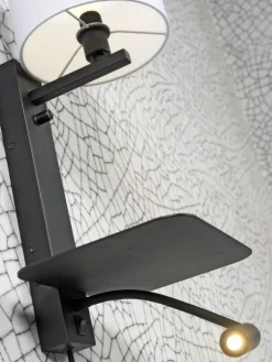 it's about RoMi Wandlamp ijzer Florence plank+usb+leeslamp 15000hrs incl. dimmer l. linnen