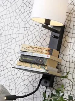 it's about RoMi Wandlamp ijzer Florence plank+usb+leeslamp 15000hrs incl. dimmer zwart