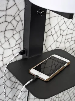 it's about RoMi Wandlamp ijzer Florence E14 met plank+usb incl. dimmer d. linnen