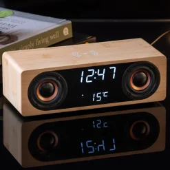 Karlsson Alarmklok Classic BT speaker met telefoonoplader bamboo