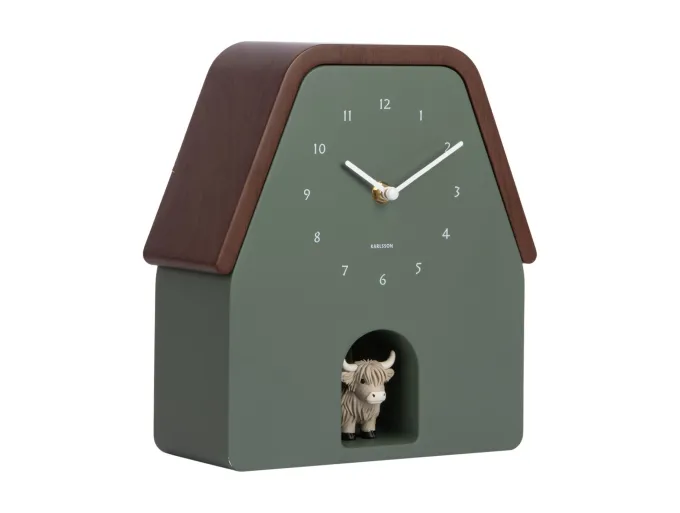 Karlsson Wandklok Highland Cow Cuckoo - jungle groen