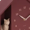 Karlsson Wandklok Sitting Cat burgundy rood