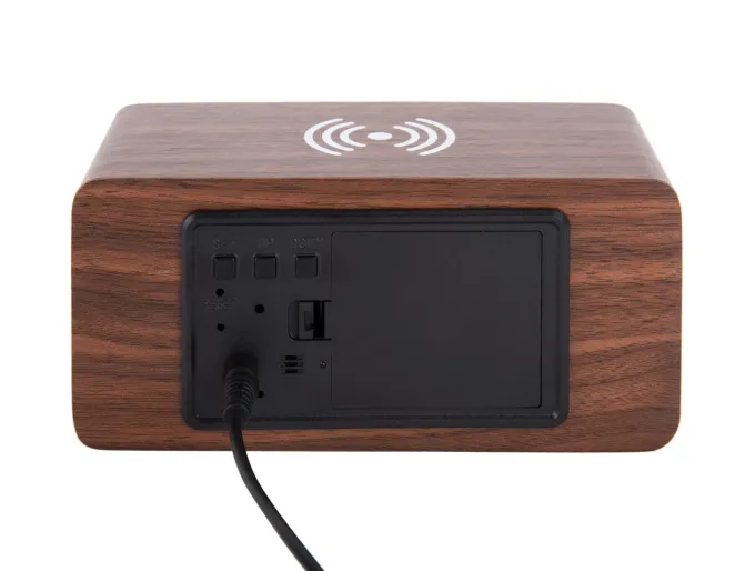 Karlsson Wekker Block met telefoonoplader LED donkerbruin