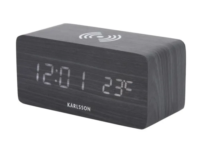 Karlsson Wekker Block met telefoonoplader LED zwart