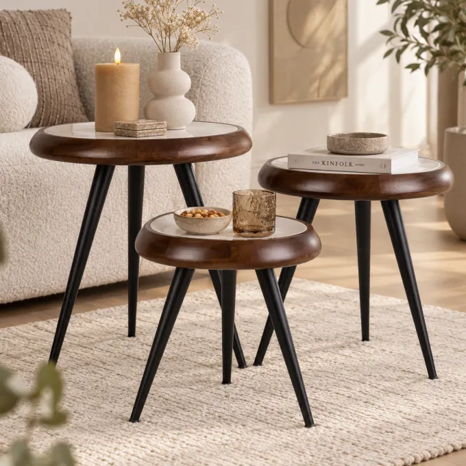 Leitmotiv Bijzettafel set van 3 Tripod met metalen poten
