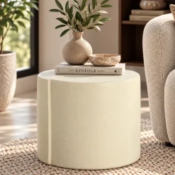 Light en Living Bijzettafel Ø42x34 cm CHULILLA keramiek mat crème