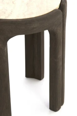 Light en Living Bijzettafel Ø45x50 cm ALI hout grijs-d bruin+travertin zand