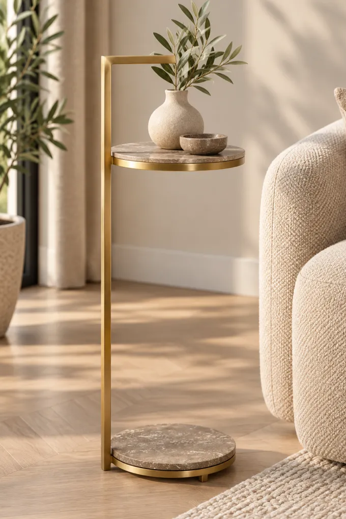 Light en Living Bijzettafel Ø26x76 cm LEDA travertin bruin+brons