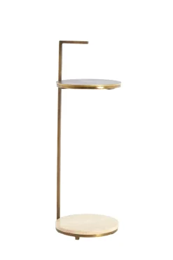Light en Living Bijzettafel Ø26x76 cm LEDA travertin zand+donker bruin-brons