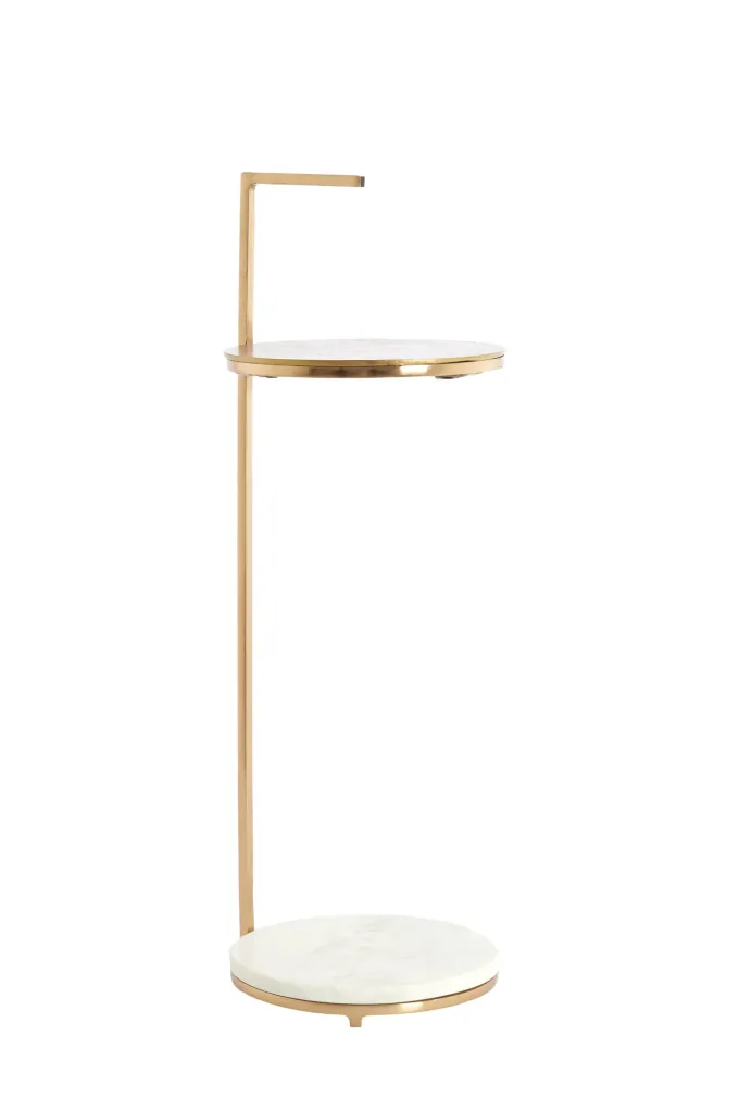 Light en Living Bijzettafel Ø26x76 cm LEDA marmer wit+antiek brons