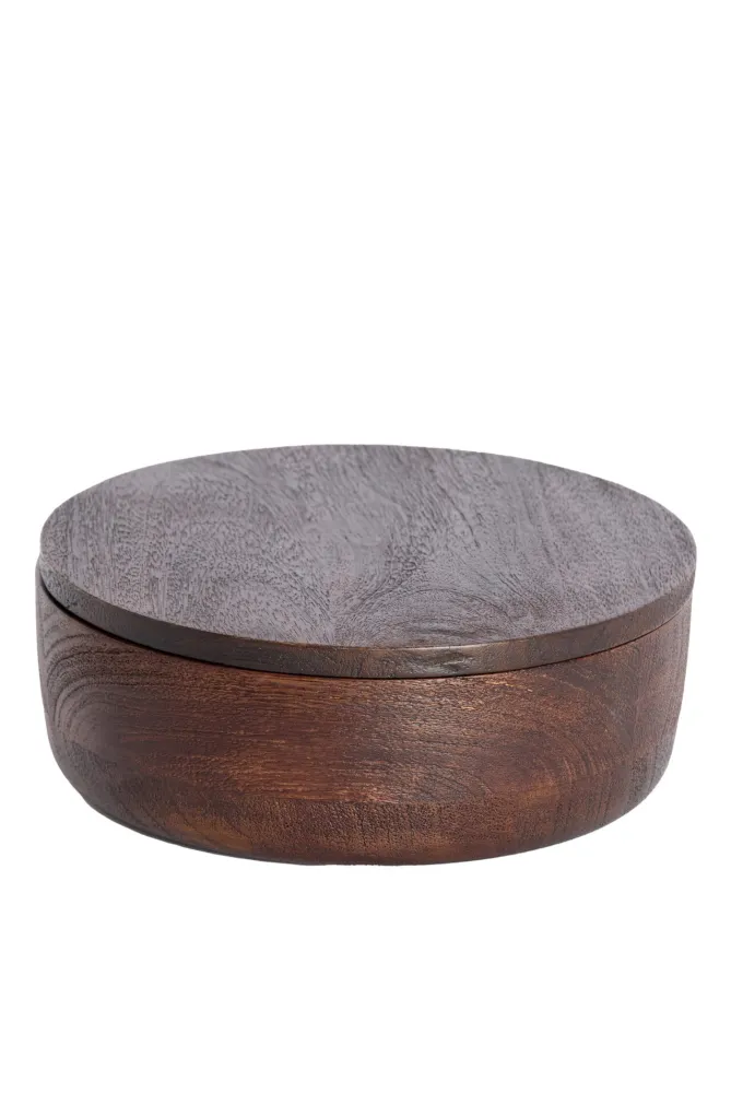 Light en Living Deco box Ø19x7 cm METETI hout mat donker bruin
