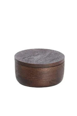 Light en Living Deco box Ø14x7 cm METETI hout mat donker bruin