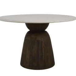 Light en Living Eettafel Ø120x76 cm SOY marmer zand+mango hout choco bruin