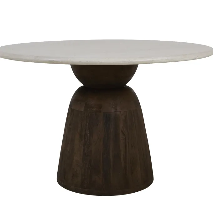 Light en Living Eettafel Ø120x76 cm SOY marmer zand+mango hout choco bruin