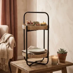 Light en Living Etagère LORENA 2-laags Ø33x59,5 cm - Naturel/Zwart van Light & Living