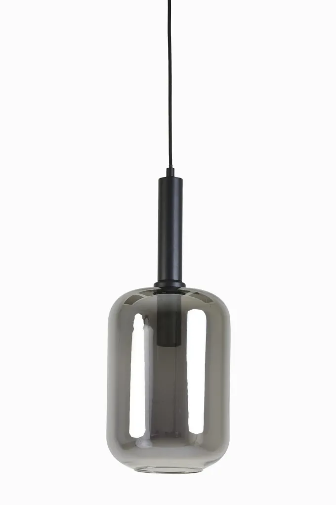 Light en Living Hanglamp LEKAR zwart met smoke glas - Ø22x52 cm