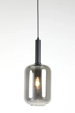 Light en Living Hanglamp LEKAR zwart met smoke glas - Ø22x52 cm