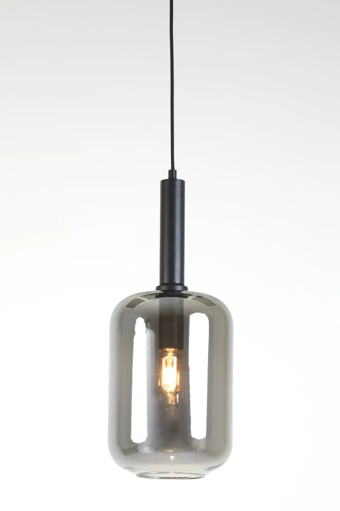 Light en Living Hanglamp LEKAR zwart met smoke glas - Ø22x52 cm